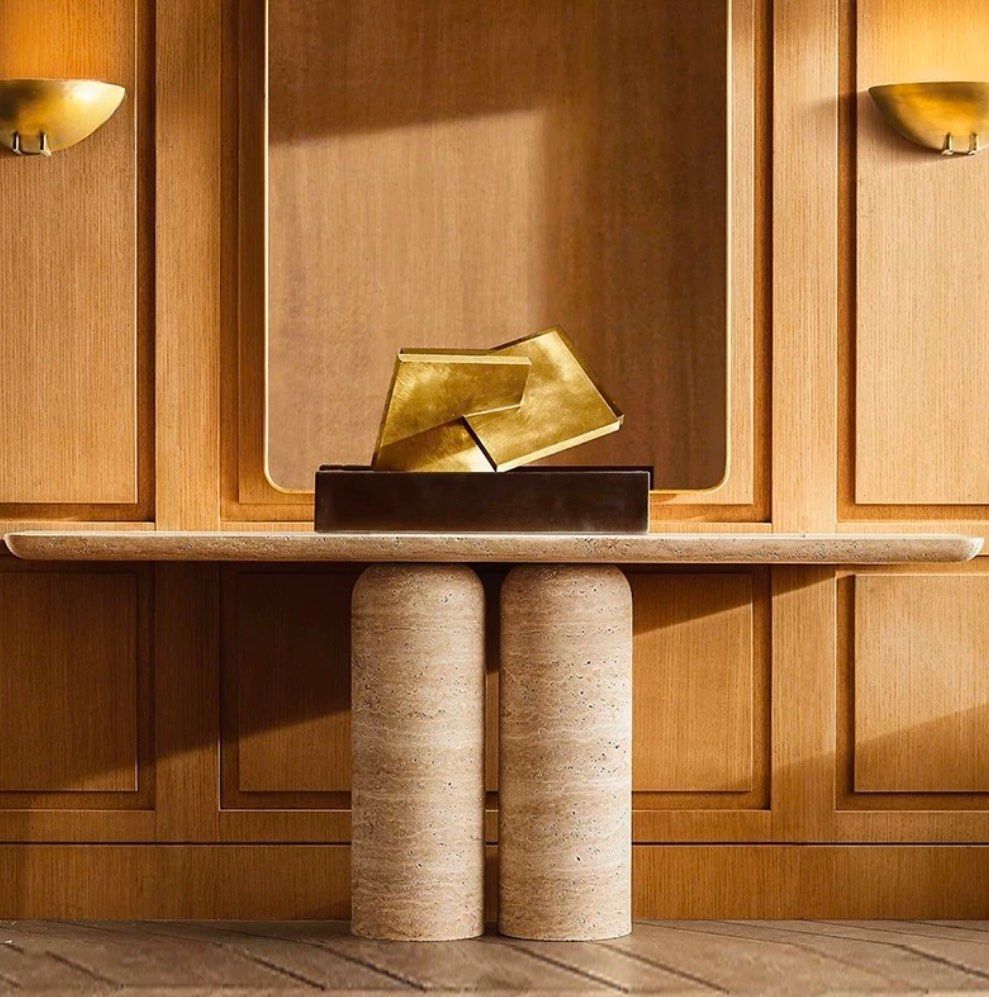 KIADES Modern Travertine Console Table - Radical Homes Singapore