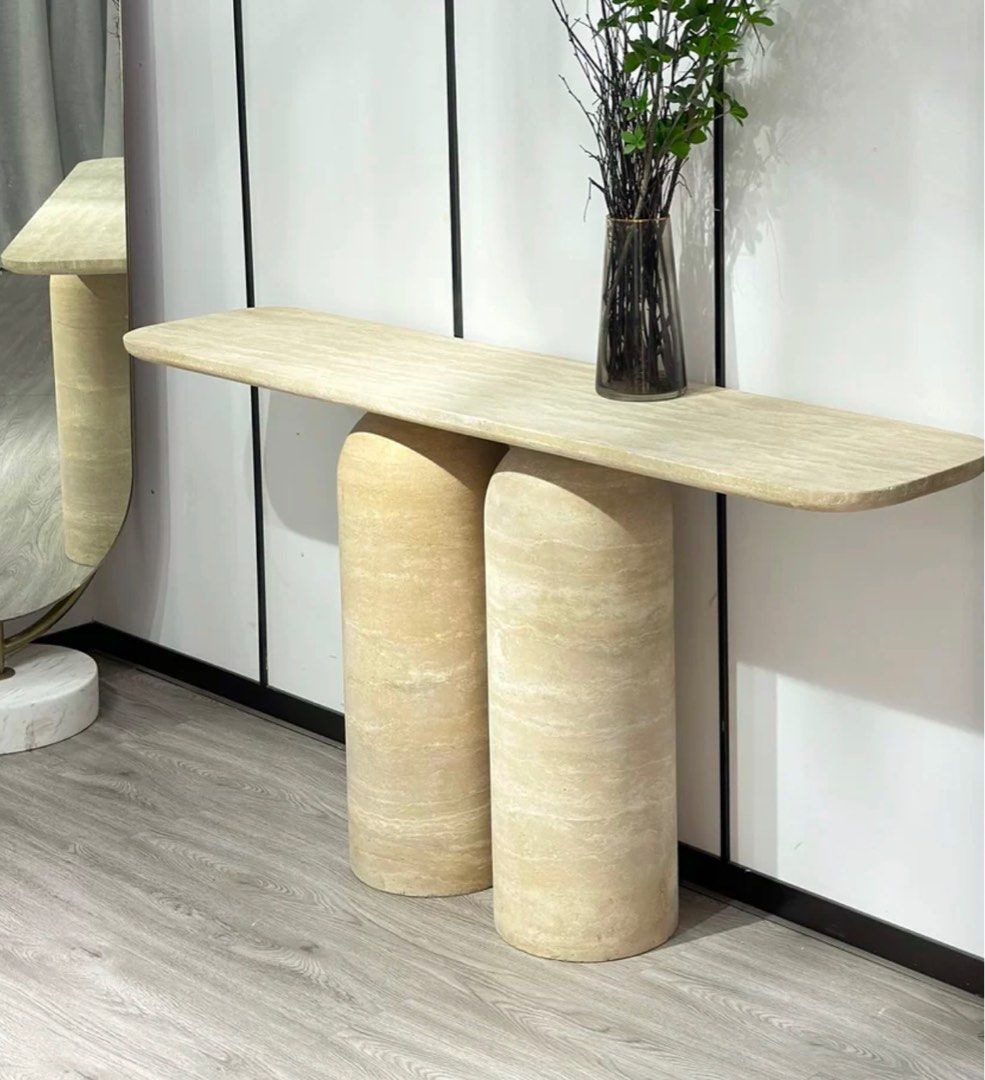 KIADES Modern Travertine Console Table - Radical Homes Singapore