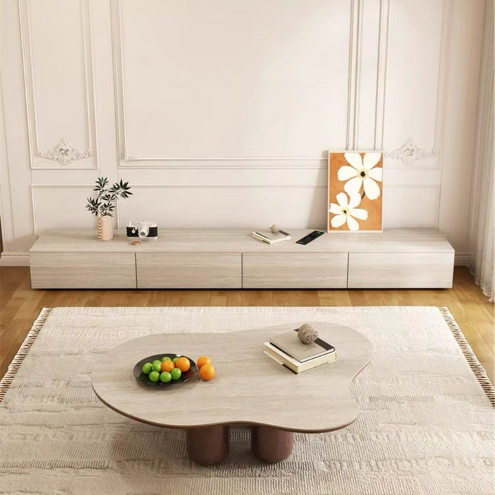 VALLAT Modern Travertine TV Console - Radical Homes Singapore