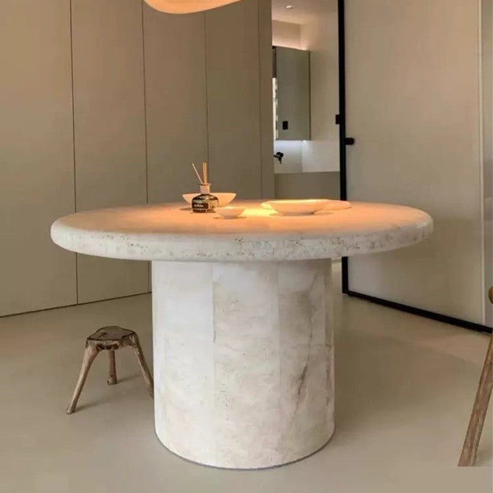 FRAMPTON Modern Travertine Round Dining Table - Radical Homes Singapore