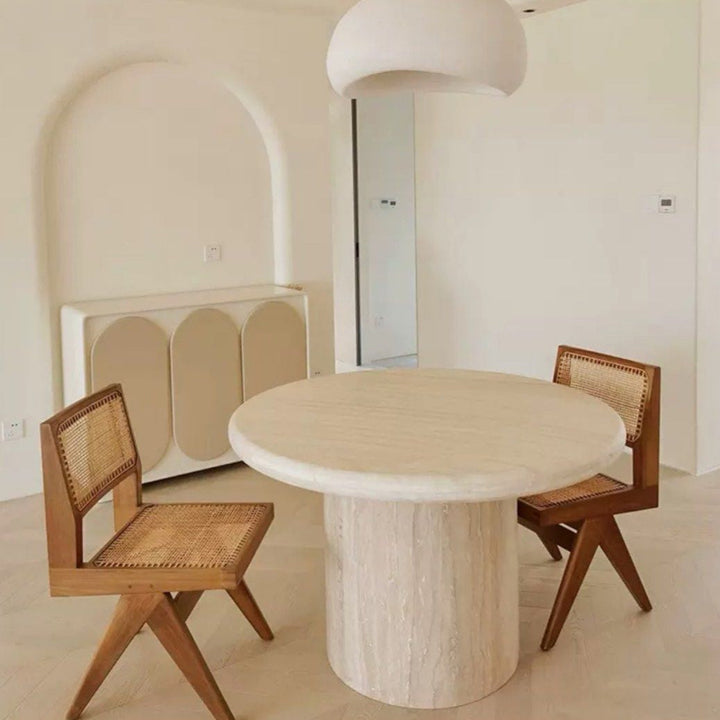 FRAMPTON Modern Travertine Round Dining Table - Radical Homes Singapore