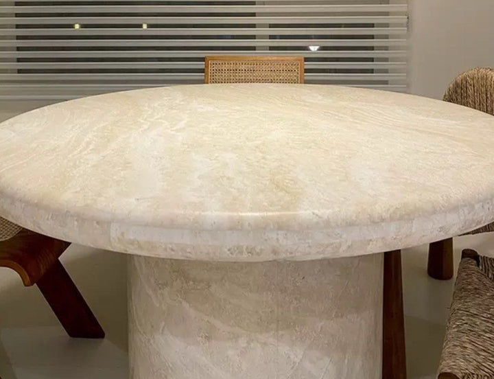 FRAMPTON Modern Travertine Round Dining Table - Radical Homes Singapore