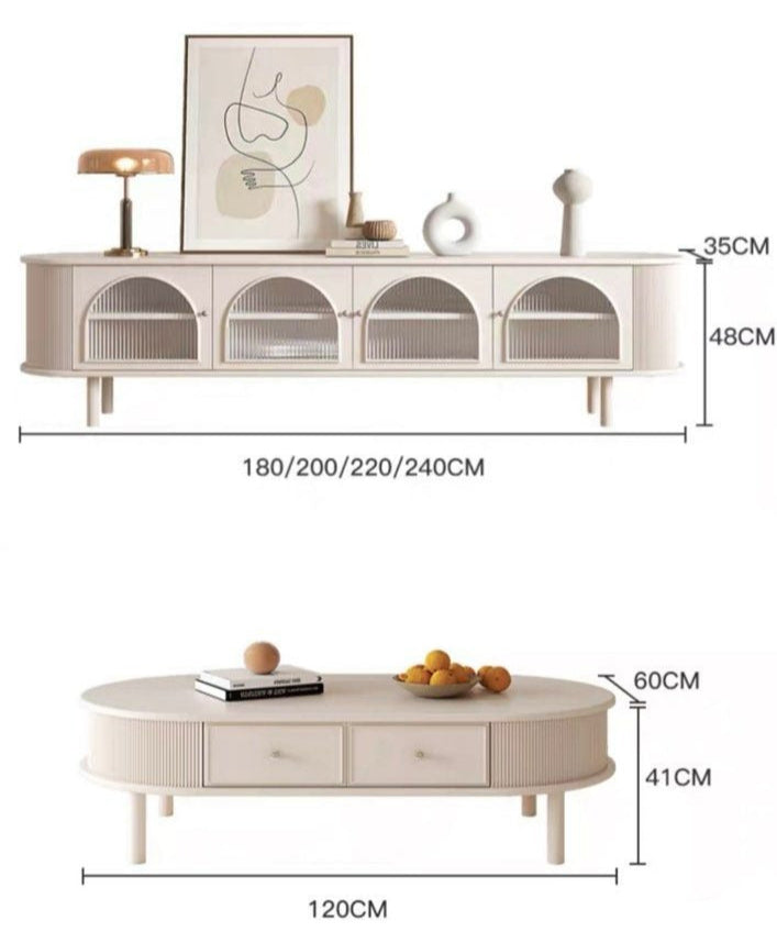 TULAN Modern Cream TV Console & Coffee Table - Radical Homes Singapore