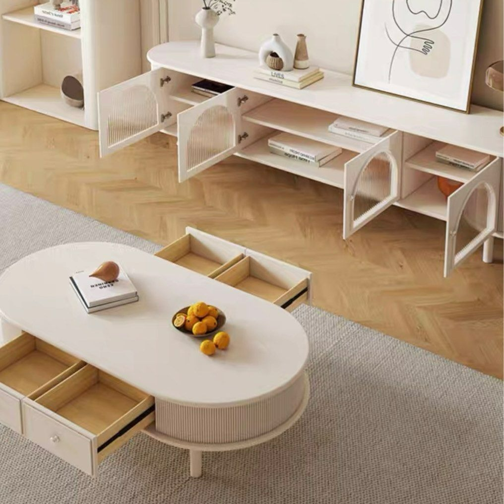 TULAN Modern Cream TV Console & Coffee Table - Radical Homes Singapore