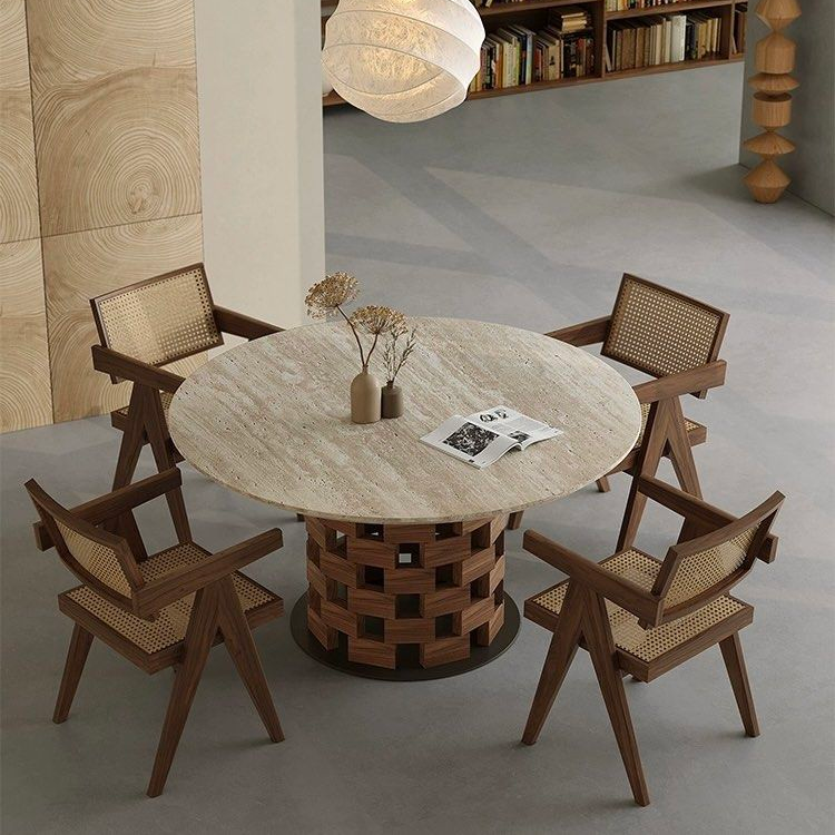 VENICE Modern Round Travertine Dining Table - Radical Homes Singapore