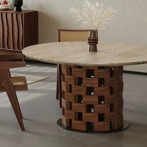 VENICE Modern Round Travertine Dining Table - Radical Homes Singapore