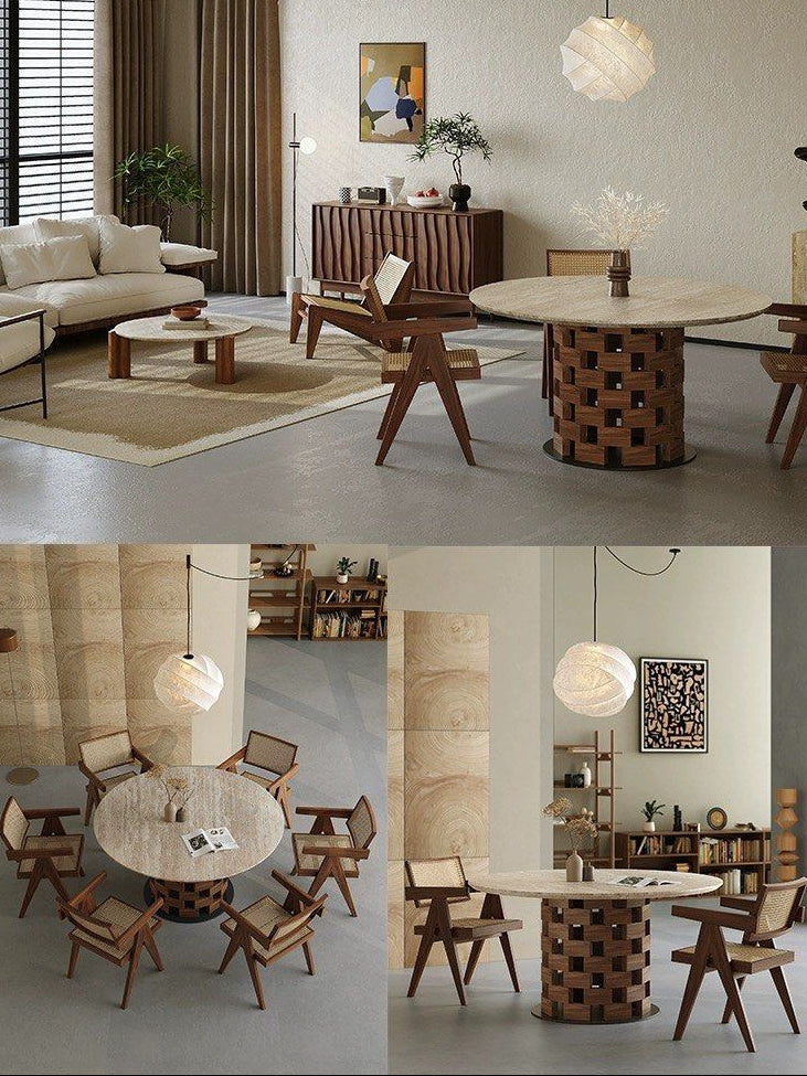 VENICE Modern Round Travertine Dining Table - Radical Homes Singapore
