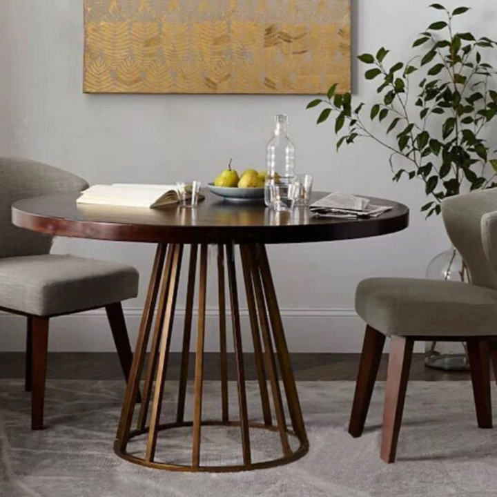 MARCIANO Industrial Solid Wood Round Dining Table - Radical Homes Singapore