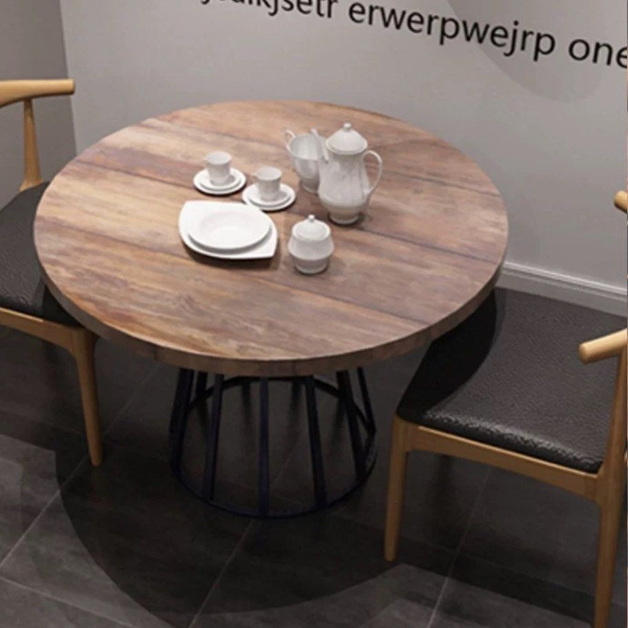MARCIANO Industrial Solid Wood Round Dining Table - Radical Homes Singapore