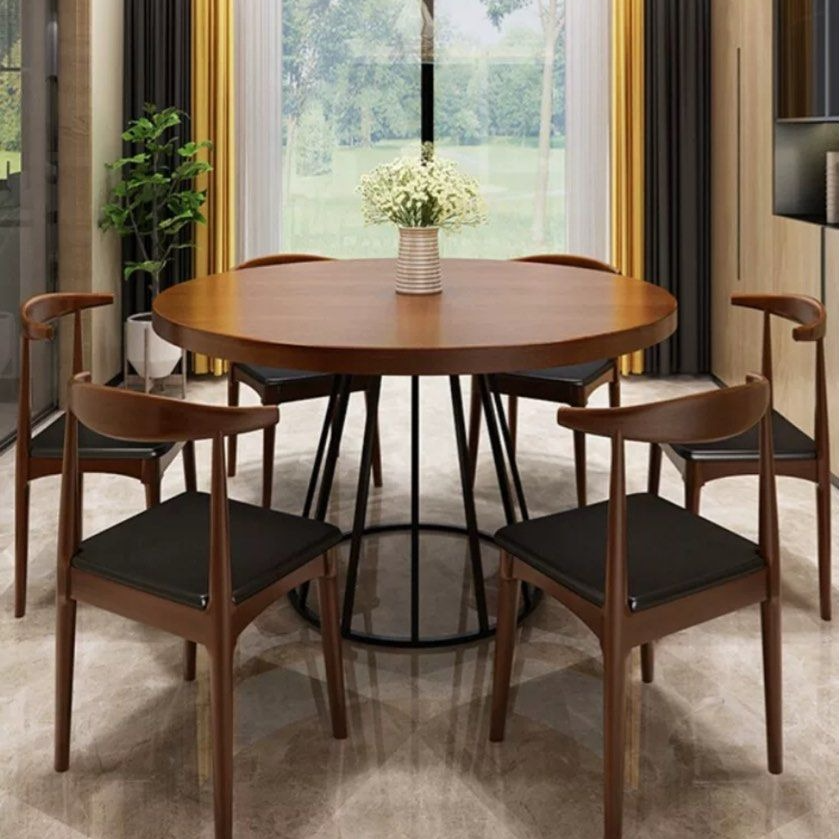 MARCIANO Industrial Solid Wood Round Dining Table - Radical Homes Singapore