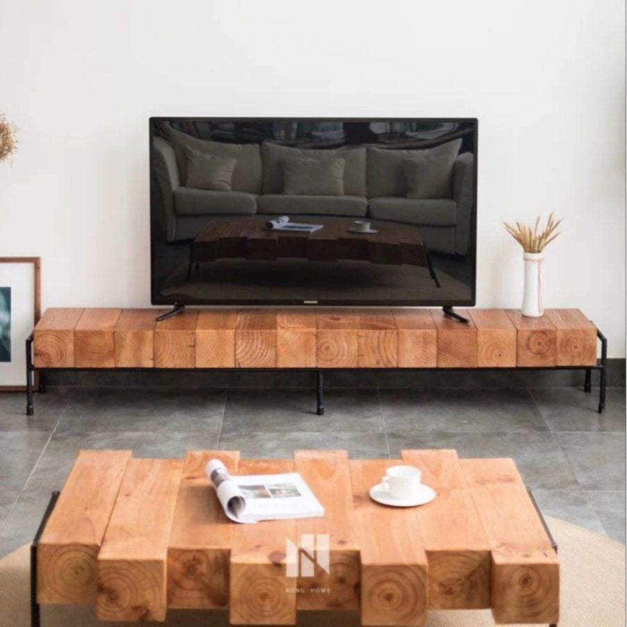 ZANDEL Rustic Solid Wood TV Console - Radical Homes Singapore