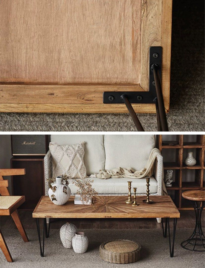 BRANDT Rustic Elm Wood Rectangular Coffee Table - Radical Homes Singapore
