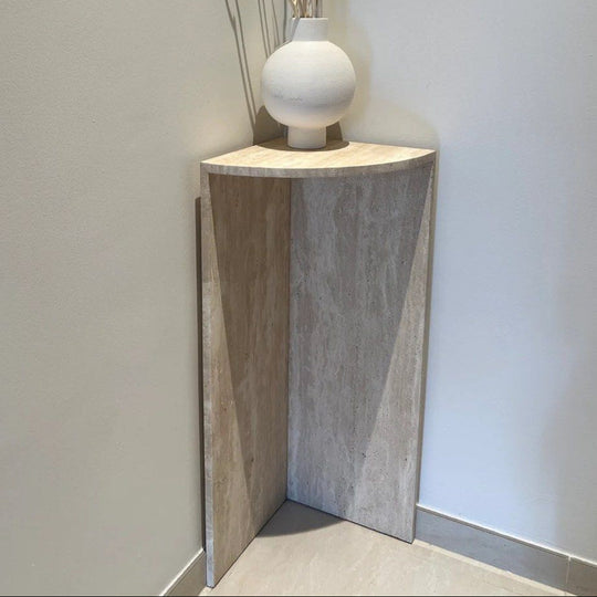 CORVETA Travertine Corner Table - Cassa Haus Singapore