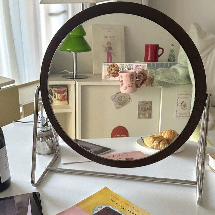 MIWOSKI Vintage Walnut Round Vanity Mirror - Radical Homes Singapore