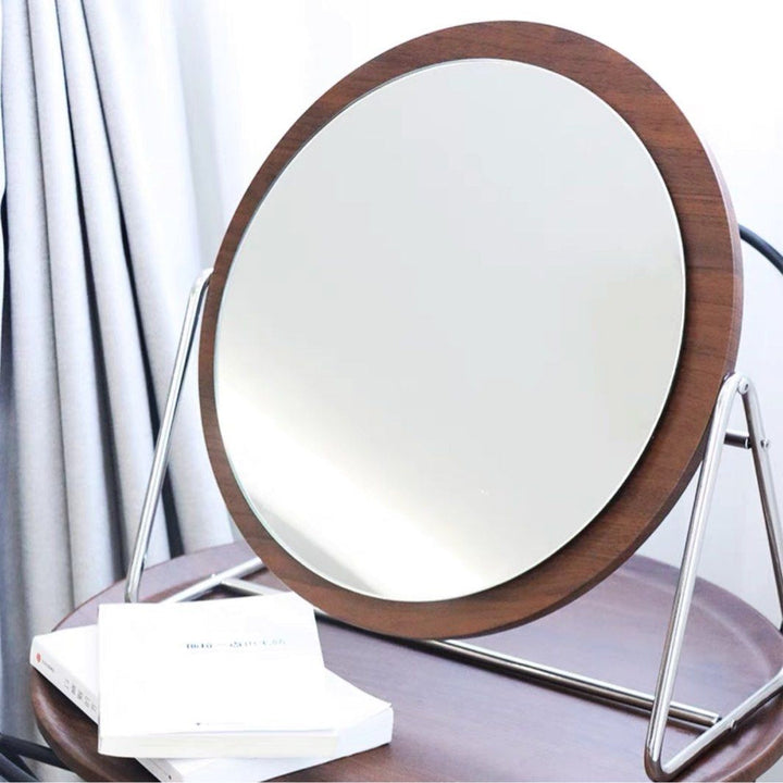 MIWOSKI Vintage Walnut Round Vanity Mirror - Radical Homes Singapore