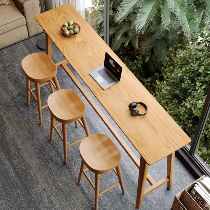 LUNETHRA Scandinavian Solid Wood Bar Table