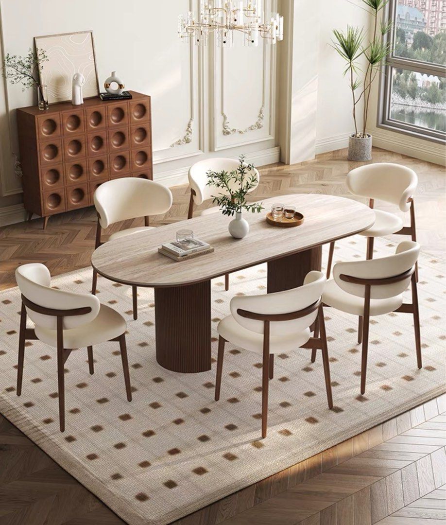 LORA Modern Travertine Dining Table - Radical Homes Singapore