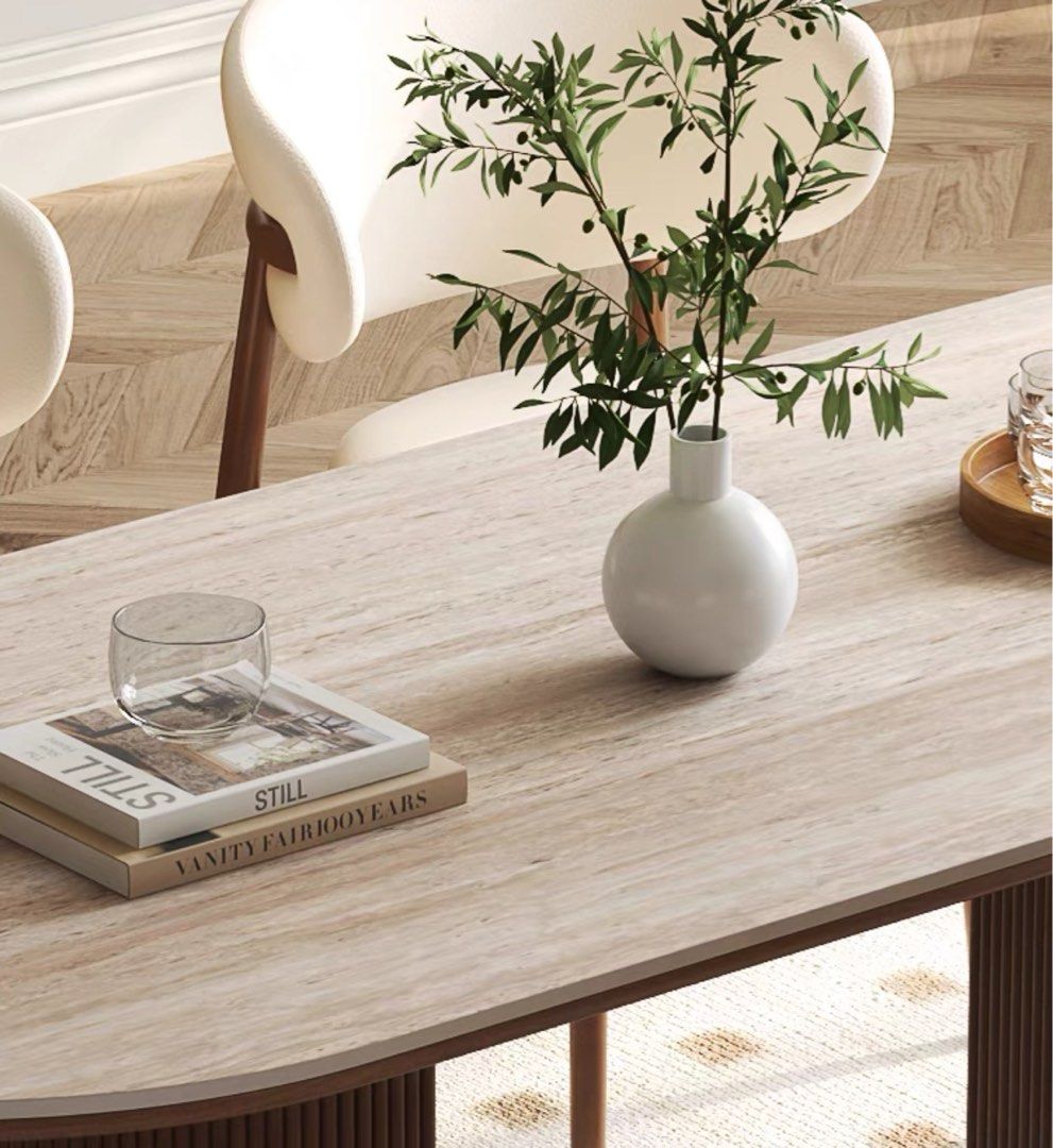 LORA Modern Travertine Dining Table - Radical Homes Singapore