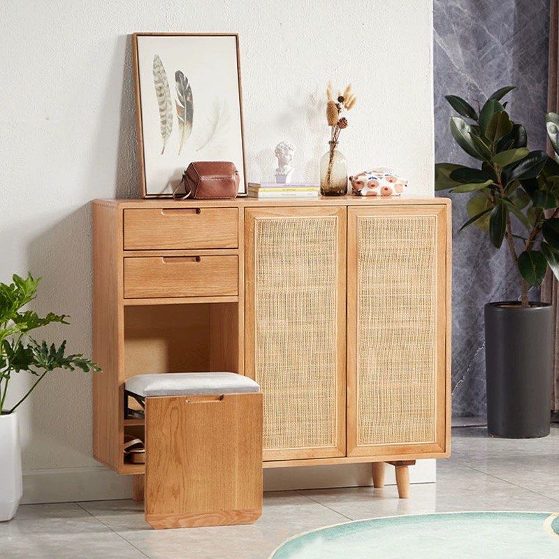 OFELIA Japandi Solid Wood Shoe Cabinet With Bench - Radical Homes Singapore