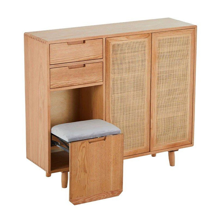 OFELIA Japandi Solid Wood Shoe Cabinet With Bench - Radical Homes Singapore