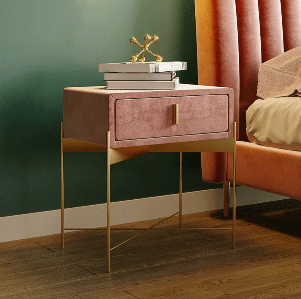 OTEGA Drawer Velvet Nightstand - Radical Homes Singapore