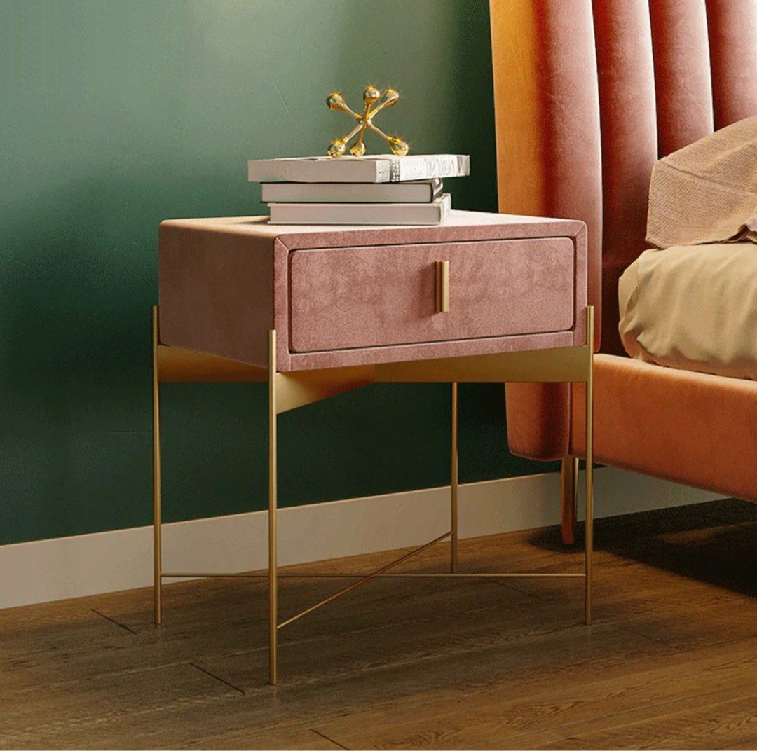 OTEGA Drawer Velvet Nightstand - Radical Homes Singapore