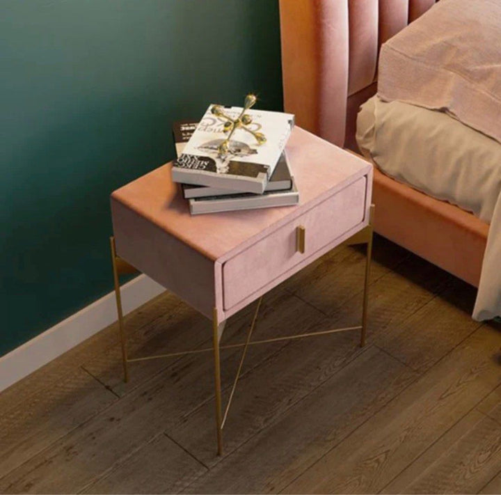 OTEGA Drawer Velvet Nightstand - Radical Homes Singapore