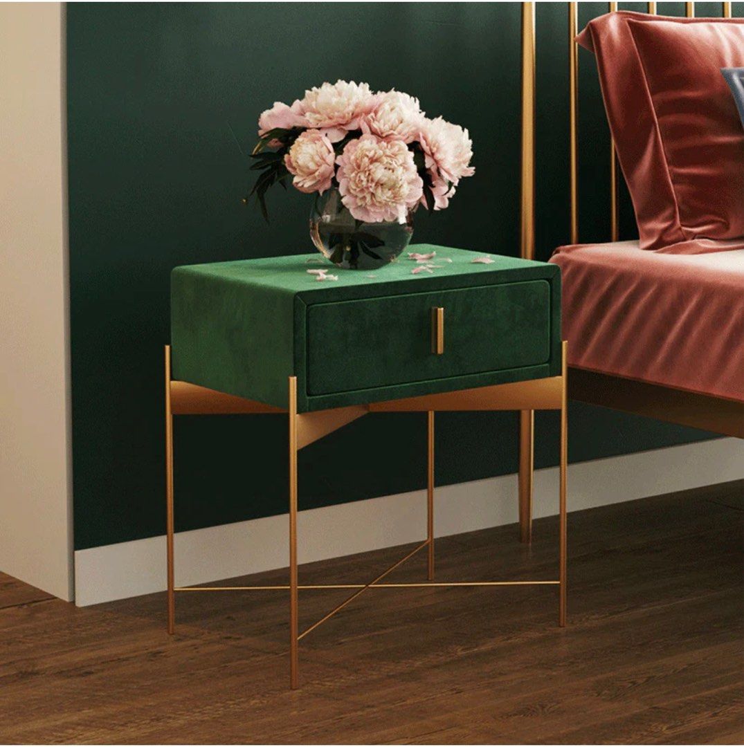 OTEGA Drawer Velvet Nightstand - Radical Homes Singapore