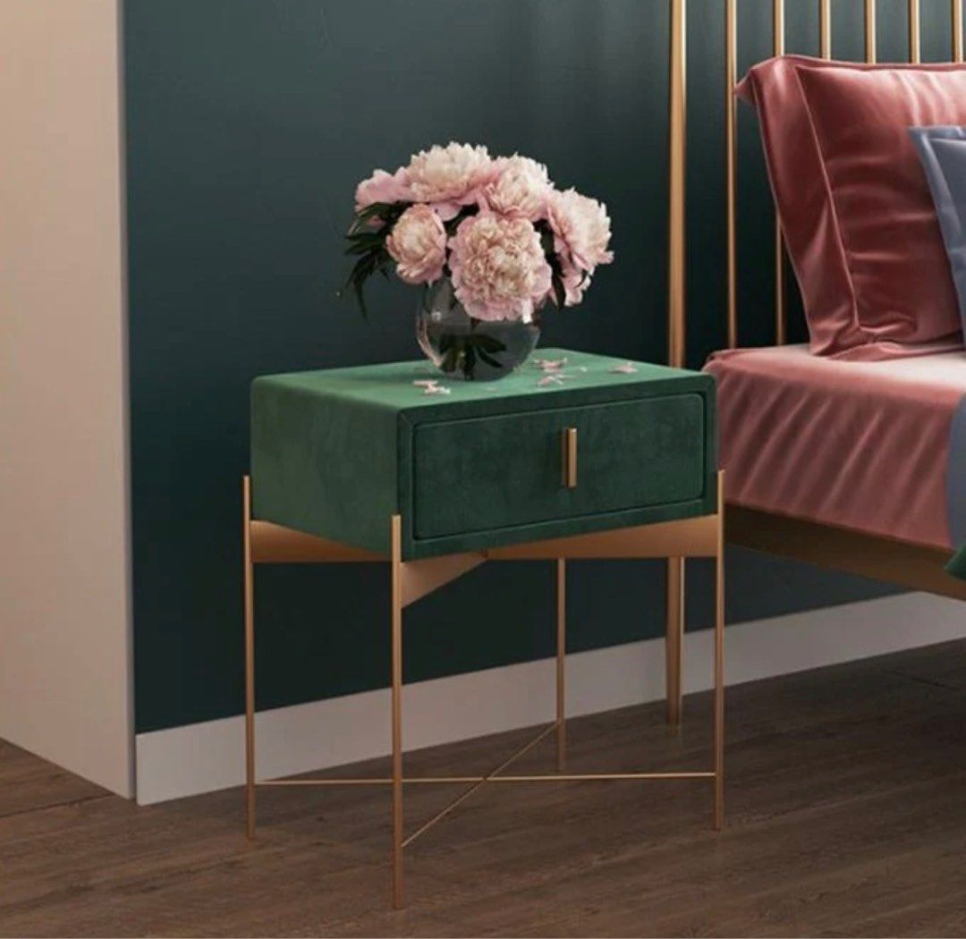 OTEGA Drawer Velvet Nightstand - Radical Homes Singapore
