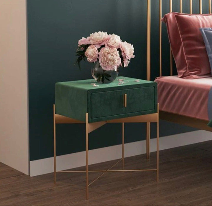 OTEGA Drawer Velvet Nightstand - Radical Homes Singapore