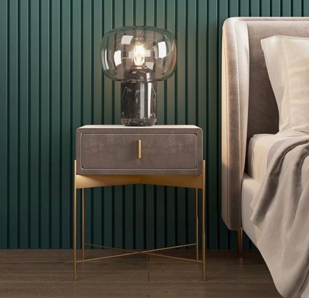 OTEGA Drawer Velvet Nightstand - Radical Homes Singapore