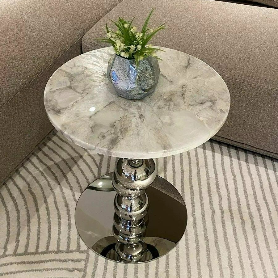 LEMAN Modern Marble Round Side Table - Radical Homes Singapore