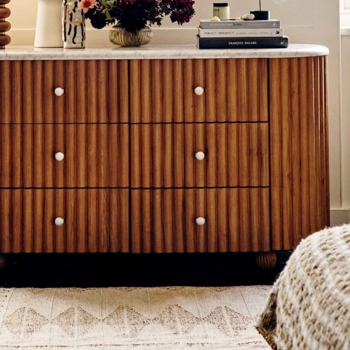 ARIEL Modern Fluted Solid Wood Chest Of Drawers - Radical Homes Singapore