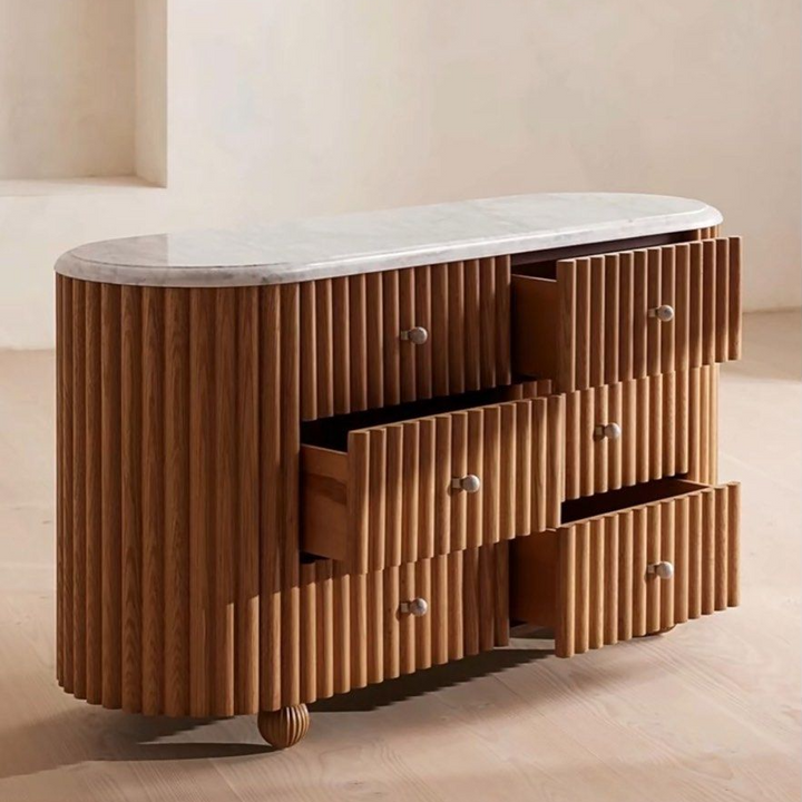 ARIEL Modern Fluted Solid Wood Chest Of Drawers - Radical Homes Singapore