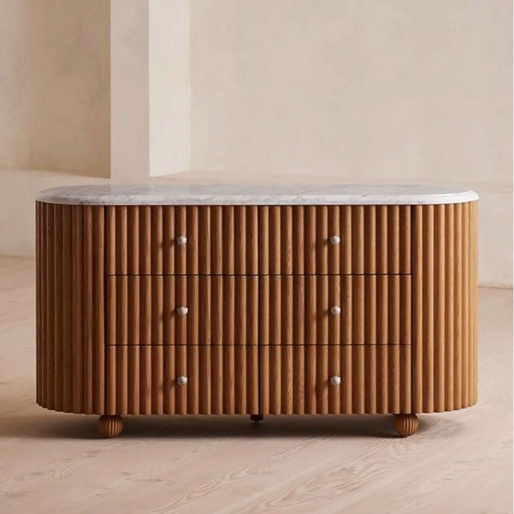 ARIEL Modern Fluted Solid Wood Chest Of Drawers - Radical Homes Singapore