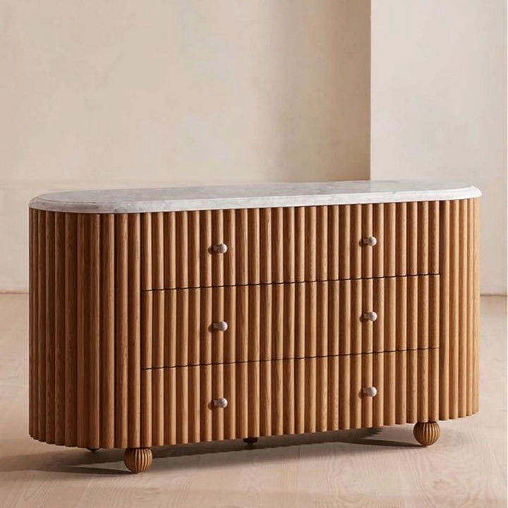 ARIEL Modern Fluted Solid Wood Chest Of Drawers - Radical Homes Singapore