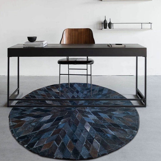 KHALYSSIA Modern Round Cowhide Leather Rug - Cassa Haus Singapore