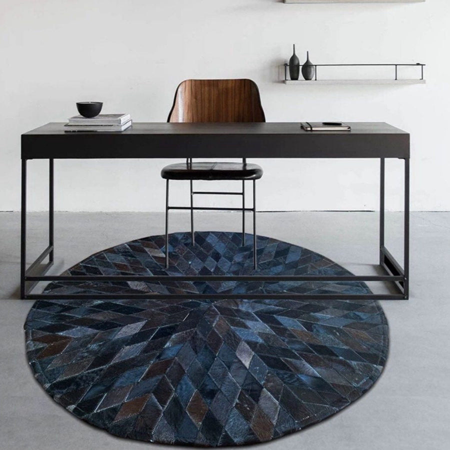 ALECTO Modern Round Cowhide Leather Rug - Radical Homes Singapore