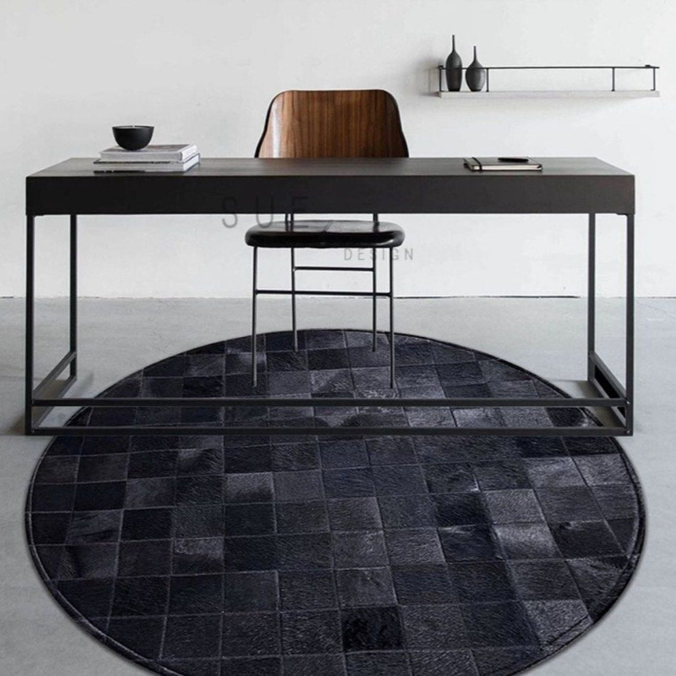 ALECTO Modern Round Cowhide Leather Rug - Radical Homes Singapore