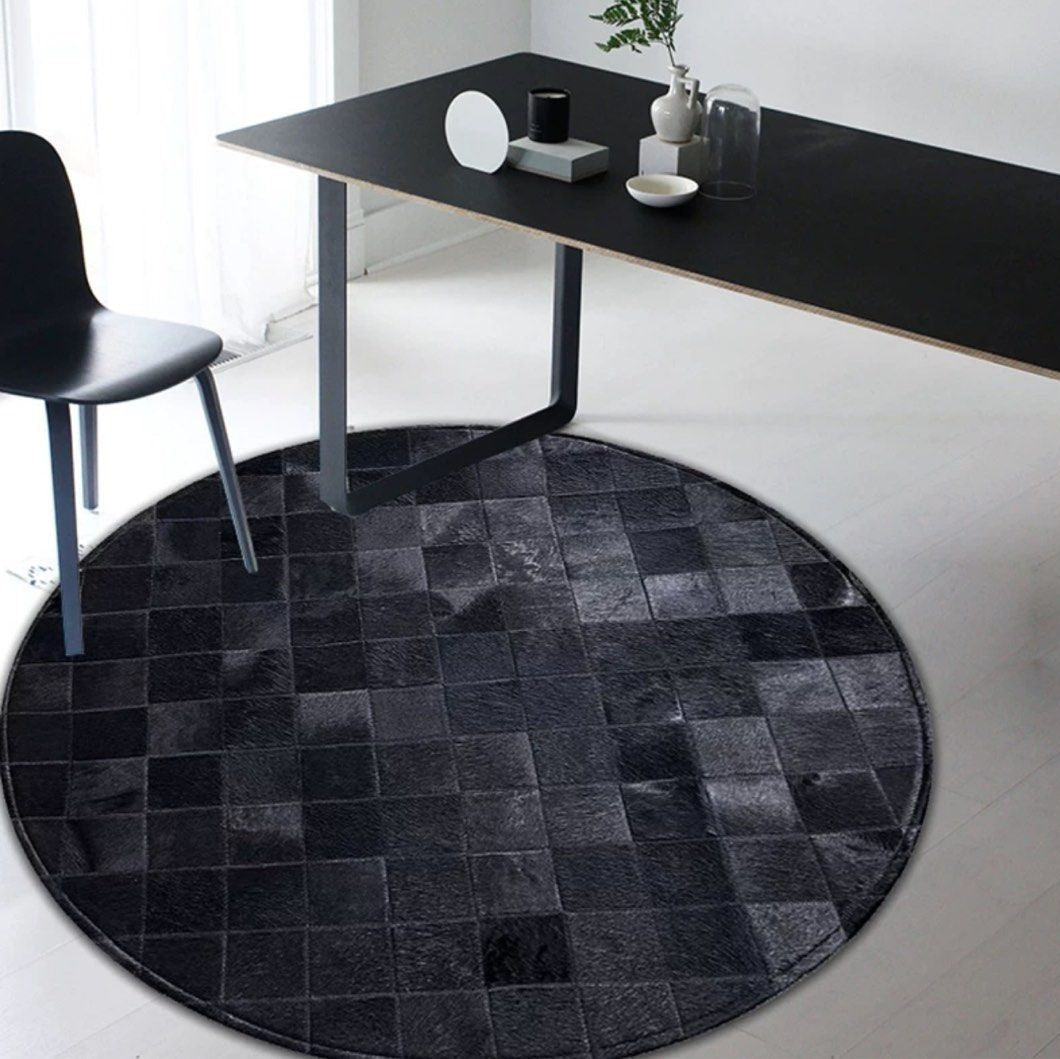 ALECTO Modern Round Cowhide Leather Rug - Radical Homes Singapore