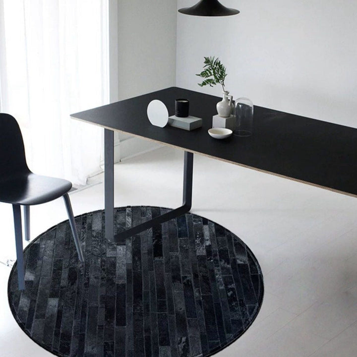 ALECTO Modern Round Cowhide Leather Rug - Radical Homes Singapore