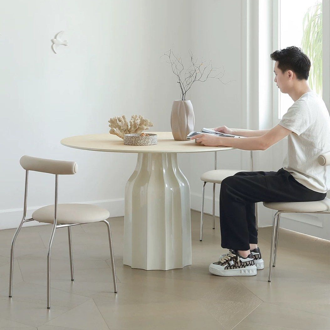 KOCA Japandi Sintered Stone Round Dining Table - Radical Homes Singapore