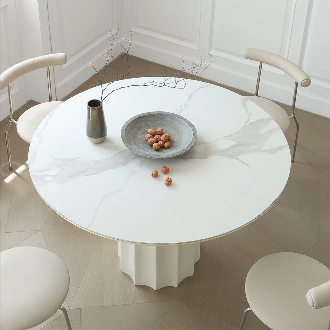 KOCA Japandi Sintered Stone Round Dining Table - Radical Homes Singapore
