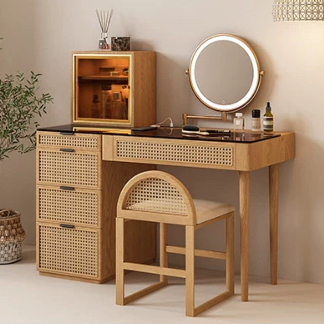 OAKRIEL Modern Oak Wood Vanity Table Set - Cassa Haus Singapore