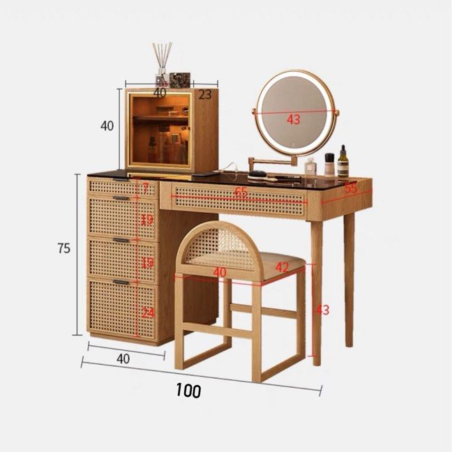 OAKRIEL Modern Oak Wood Vanity Table Set - Cassa Haus Singapore