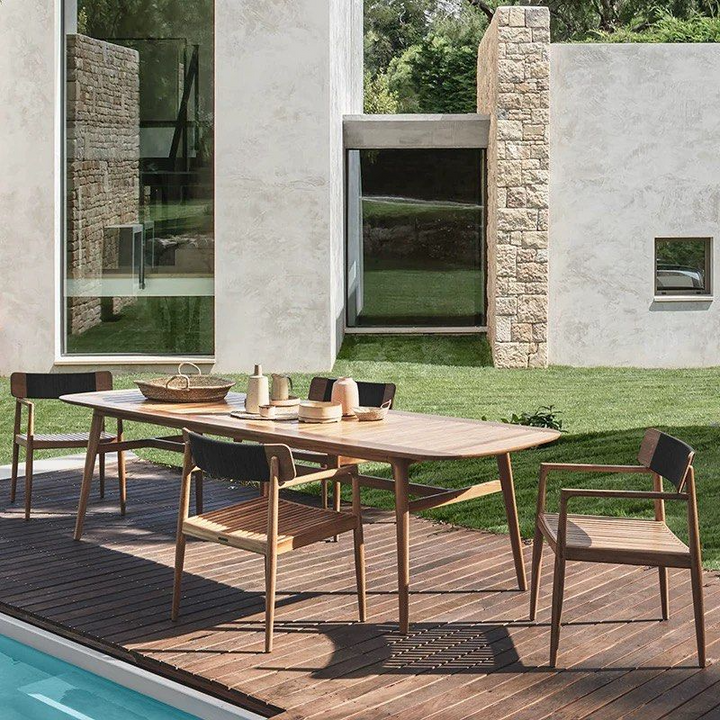 LIVDEN Modern Outdoor Teak Wood Table & Chairs - Radical Homes Singapore