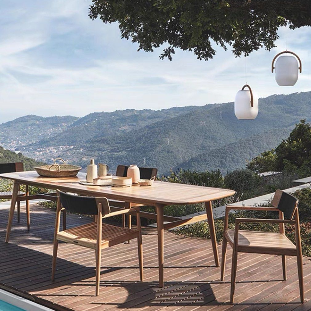 LIVDEN Modern Outdoor Teak Wood Table & Chairs - Radical Homes Singapore
