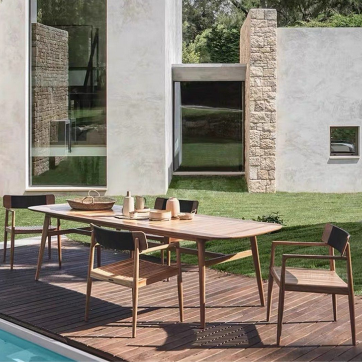 LIVDEN Modern Outdoor Teak Wood Table & Chairs - Radical Homes Singapore
