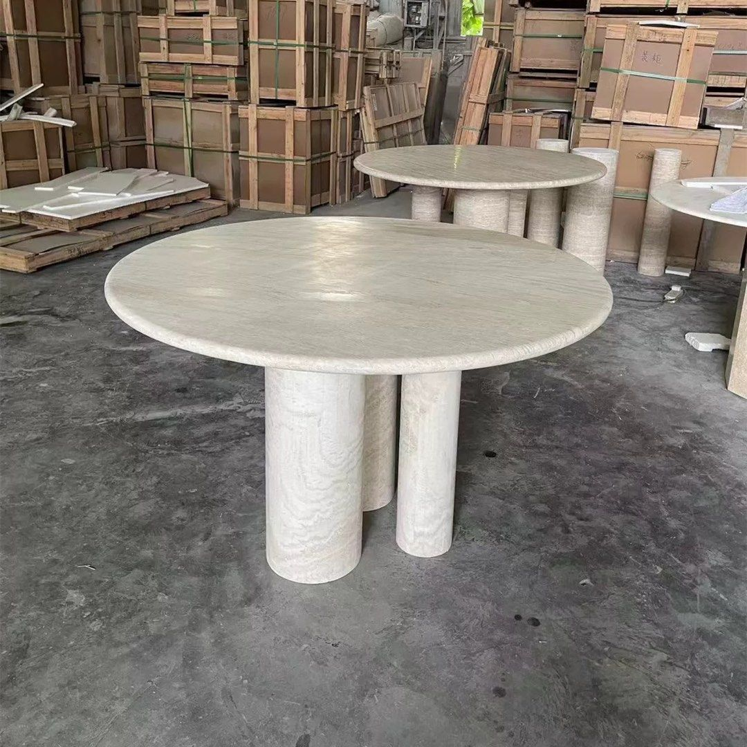 COOPER Modern Travertine Round Dining Table - Radical Homes Singapore
