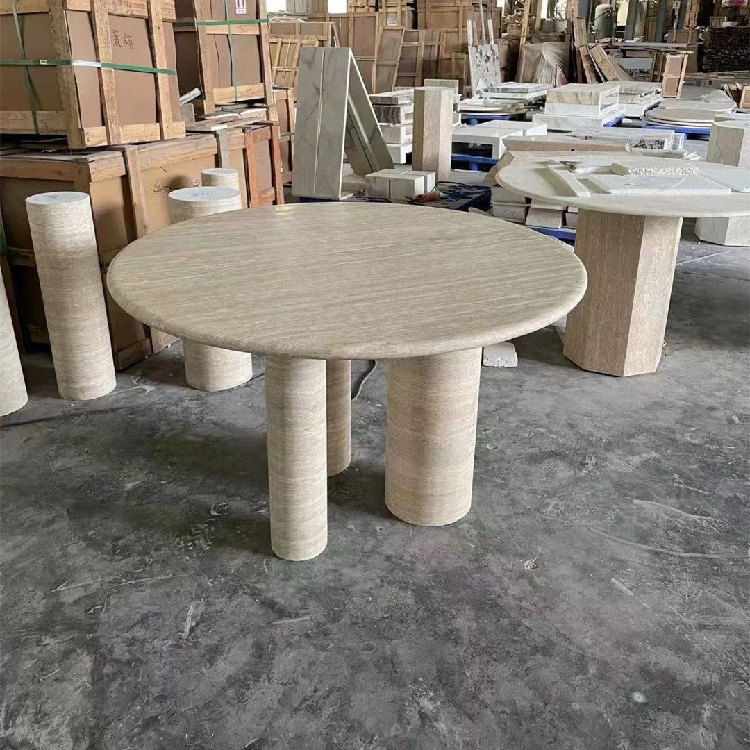COOPER Modern Travertine Round Dining Table - Radical Homes Singapore